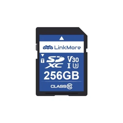 Abbildung von LinkMore 256GB SD Card Compatible with Camera, PC, UHS I, U3, V30, Class 10, Read Speed up to 98MB/s, Write 75MB/s.