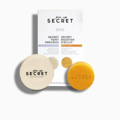Abbildung von PIN UP Secret Duo Set mit Ziegenmilch &amp; Kurkuma 1 Seife Teint Précieux und Maske Booster d&#039;Éclat Reinigt das Gesicht Beseitigt Unreinheiten Mitesser Alle Hauttypen