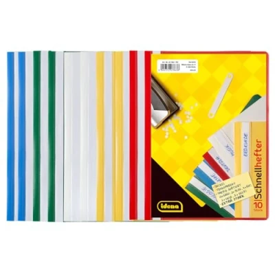 Abbildung von Idena 307863 Schnellhefter für DIN A5, aus Kunststoff, 2 x blau/weiß/gelb/grün/rot, 10 Stück