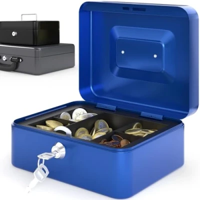 Abbildung von ACROPAQ Geldkassette abschließbar Kasse mit Münzzählbrett, Klein 16 x 20 9 cm Abschließbare Box, Geldkasse, Geldkoffer geeignet für Geldaufbewahrung Blau 10041