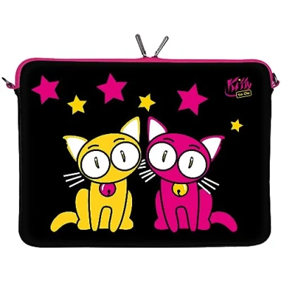 Abbildung von Kitty to Go LS144 10 Designer Tablettasche 10.1 Zoll universal Neopren 9,7 bis 10,2 (25,9 cm) Tablet Case Hülle Sleeve Schutzhülle Katze pink schwarz