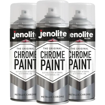 Abbildung von JENOLITE Chrom Spray Glatter Metallisch Silberner Sprühlack Chromfarbe Für Metall, Holz, Kunststoff, Keramik Multi Oberflächen Sprühfarbe Innen &amp; Außenbereich Geeignet 3 x 400ml