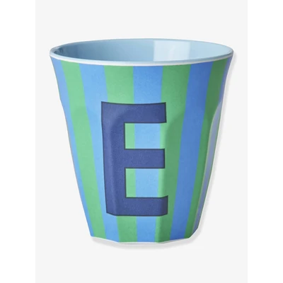 Abbildung von Rice Melamin Becher medium gestreift mit Buchstaben, Modell für Jungen blau/grün/mint Töne, Größe 9 x cm (E Junge)
