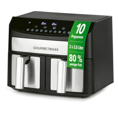 Abbildung von GOURMETmaxx Fritteuse &quot;11339&quot;, 2400 W, Zweikammer, 7l, Edelstahl/anthrazit