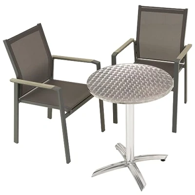 Abbildung von Nexos Trading 3er Set Bistro Tisch rund klappbar 60cm Silber mit 2 Stapelstühlen Garten Garnitur Stapelstühle 1 Gartentisch Terrassen