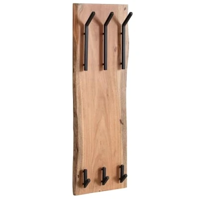 Abbildung von FINEBUY Garderobenpaneel FB66538 (Akazie Massivholz / Metall 35,5 x 100 11 cm), Hakenleiste 2 Reihig, Garderobe Flurgarderobe Wand