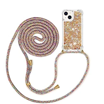 Abbildung von MXKOCO Handykette kompatibel mit iPhone 15 (6.1) Glitzer Flüssig Bewegende Treibsand Hülle Band Umhängetaschen+Hüllen Umhängeband Handykordel Schutzhülle Stylische Kette