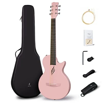 Abbildung von Enya Nova Go Akustik Gitarre aus Kohlefaser Acoustic Guitar 1/2 für Anfänger, Konzertgitarre, Akustikgitarre mit Gitarrentasche, Gitarrengurt, Putztuch, Saite (Rosa)