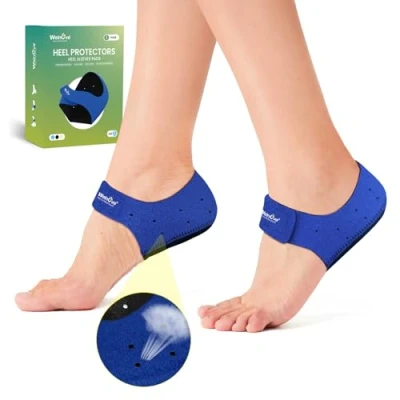Abbildung von Welnove Fersenschutz für Plantarfasziitis, Gel Fersenschalen Damen Herren, Sporn, Schmerzlinderung, Ferseneinlagen, Achillessehnenentzündung, trockene (Blue, Size S)