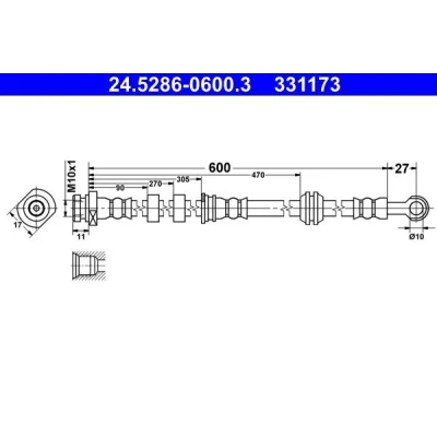 Abbildung von ATE 24.5286 0600.3 Bremsschläuche 600 M10x1 MITSUBISHI: Outlander 2 SUV, Lancer 8 Schrägheck, II, PEUGEOT: 4007