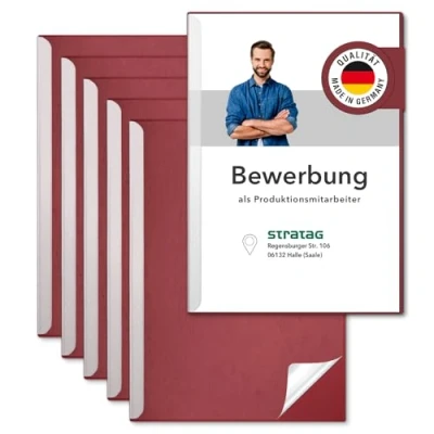 Abbildung von STRATAG Klemmschienen Bewerbungsset Start Basic (Bordeaux, 3 Stück) mit transparentem Deckel aus PP Kunststoff sowie Binderücken robustem 290 g/m² Karton Lederstruktur (3 Bewerbungsmappen Rot)