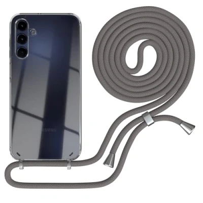 Abbildung von EAZY CASE Handykette kompatibel mit Samsung Galaxy A15 Kette zum Umhängen für Hülle Band aus Silikon stoßfeste transparente Handyhülle als Fallschutz in Anthrazit