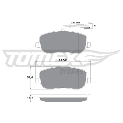 Abbildung von TOMEX brakes TX 13 341 Bremsbelagsatz Vorderachse inkl. Verschleißwarnkontakt FIAT: Croma II Kombi