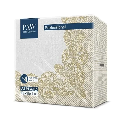 Abbildung von PAW Servietten aus Airlaid Stoffähnlich (40 x 40 cm) I 50 Stück Ideal für Hochzeit, Taufe, Kommunion, Geburtstag Stoffservietten Ornament, Gold, Rahmen Farbe: Royal Lace (gold)