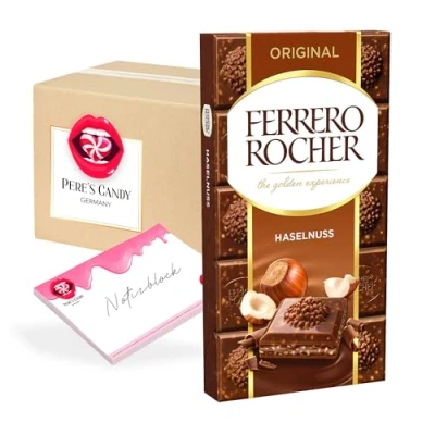 Abbildung von Ferrero Rocher Original Haselnuss 8 x 90 g Tafelschokolade mit Geschenk von Pere&#039;s Candy
