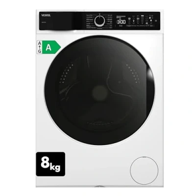 Abbildung von VESTEL WMI 89341 Waschmaschine Frontlader, 8 kg, 1400 U/min, Inverter Motor, Dampf, AquaStop, Weiß