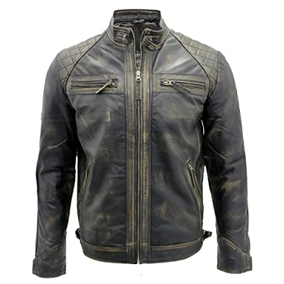Abbildung von Infinity Leather Herrenjacke Schwarz Abreiben 100% Echtleder Vintage Retro Design Biker Renner Jacke 5XL