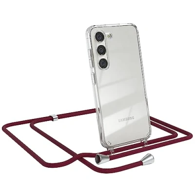 Abbildung von EAZY CASE Handykette kompatibel mit Samsung Galaxy S23 Kette zum Umhängen für Hülle Band aus Silikon stoßfeste transparente Handyhülle als Fallschutz in Burgunder Rot