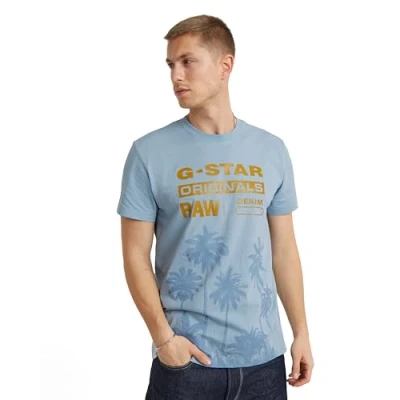 Abbildung von G Star RAW Men&#039;s Palm Originals r T Shirt, Blau (Faze Blue D24681 336 6481), S