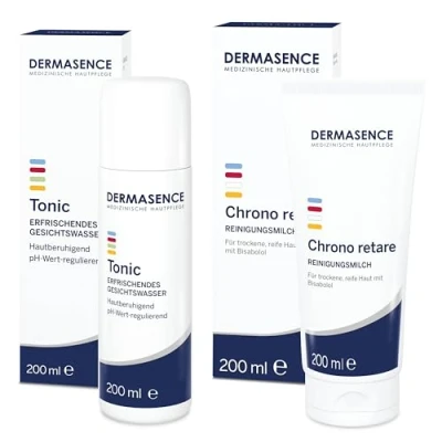 Abbildung von Dermasence Reinigungsset Tonic &amp; Chrono retare Reinigungsmilch zur schonenden, gründlichen Gesichtsreinigung für normale und empfindliche Haut
