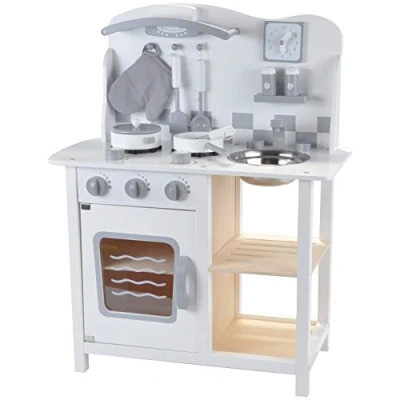 Abbildung von Holzspielküche 60cm inklusive 8 Zubehörteile Weiß ab 2 Jahren Bandits and Angels Chef Deluxe weiße Kinderküche