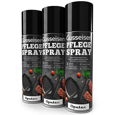 Abbildung von Oputec 3x500ml Gusseisen Pflegespray Trennspray Grill, Pfanne, Dutch Oven Grillreiniger (Spar Set)