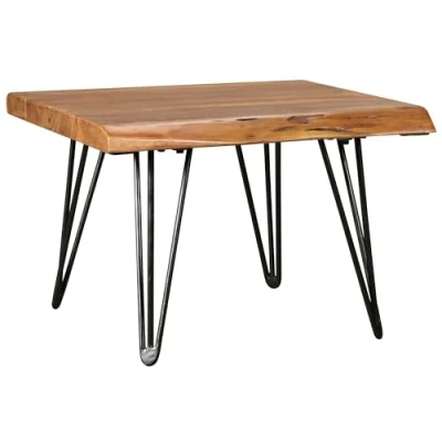 Abbildung von FineBuy Design Couchtisch Massivholz Tisch Baumkante 56 x 38 51 cm, Sheesham Holztisch mit Metallbeinen, Wohnzimmertisch im rustikalen Landhausstil