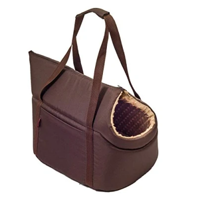 Abbildung von BOUTIQUE ZOO Hundetasche, Welpentasche Braun Beige/Minky, S bis 5 kg Tragetasche für kleinen und mittleren Hund, Welpen, Katze