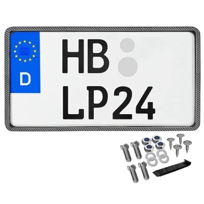 Abbildung von Kennzeichenhalter 240x130 Carbon Optik Leichtkraftrad Motorrad Nummernschildhalterung Traktor 240 x 130 Kennzeichenhalterung Kennzeichenverstärker Anhänger Kennzeichen Halter mit Befestigungsmaterial