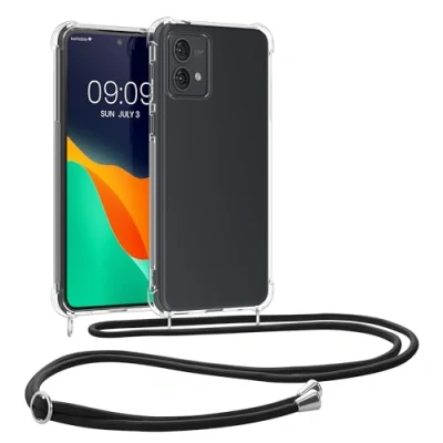 Abbildung von kwmobile Necklace Case kompatibel mit Motorola Moto G84 5G Hülle Silikon Cover Handykette Band Handyhülle Schwarz Transparent
