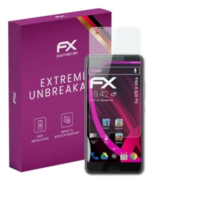 Abbildung von atFoliX Glasfolie kompatibel mit HTC U Ultra Panzerfolie, 9H Hybrid Glass FX Schutzpanzer Folie