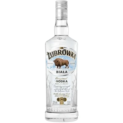 Abbildung von ŻUBRÓWKA BIAŁA Vodka (1 x 700 ml), polnischer mit der Kraft des Bisons, kristallklarer, aus den Wäldern Polens, ideal für Cocktails und Longdrinks, meistverkaufter Vodka, 37,5 % Alk.