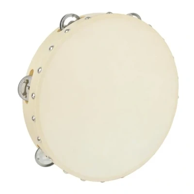 Abbildung von A Star 10 Zoll/25 cm handgeführtes hölzernes Tamburin, traditionelle Einzelmetall Glockenreihe natürlicher Kopf
