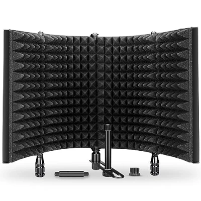 Abbildung von aokeo Mikrofon Isolation Schallschutz, Pop Filter Schallabsorbierend Mikrofonisolationsschirm Einstellbar Mic Schild,Gesang Aufnahme Panel,Windschutzscheibe(AO 504)
