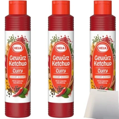 Abbildung von Hela Curry Gewürz Ketchup leicht scharf 3er Pack (3x500ml Flasche) + usy Block