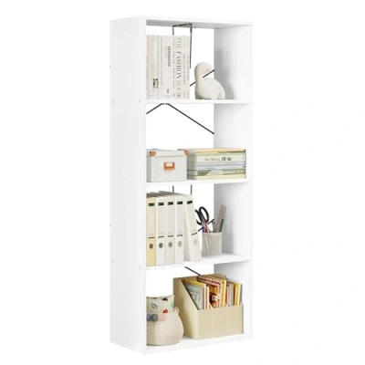 Abbildung von WOLTU Bücherregal mit 4 Ebenen für Wohnzimmer Schlafzimmer Büro, Standregal Kippschutz, als Vitrine Aktenschrank DVD Regal, 60x149x30 cm, aus Holzwerkstoff, weiß