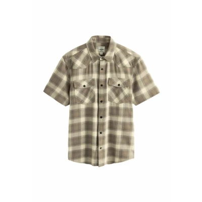 Abbildung von Next Short Sleeve Check TWIN Pocket Western Regular FIT Hemd, Herren, Größe: XL, Stone natural