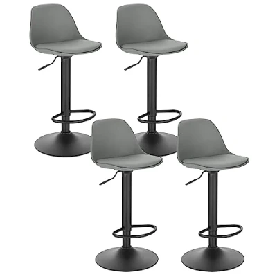 Abbildung von EUGAD Barhocker 4er Set Gepolsterter Drehhocker mit Luftheber Design, Kunstleder Barstuhl Lehne Küchen, Höhenverstellbar, Grau, 0650BY 4