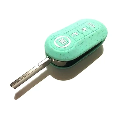Abbildung von Nordecco Schlüsselhülle aus Silikon, glitzernd, für Fiat 500C 500 500L Abarth Grande Punto Brava Panda Stilo Linea 3 Tasten, helles Mint Glitzer
