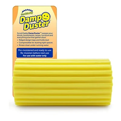 Abbildung von Scrub Daddy Damp Duster, Staubwedel waschbar, Reinigungsgeräte Haushalt, Staubschwamm für Holzjalousien, Heizkörper, Fußleisten, Spiegel &amp; Spinnweben, Putzschwamm antistatisch Staub, Gelb