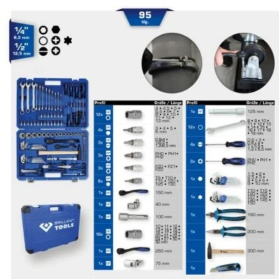 Abbildung von KS TOOLS BT024095 Werkzeugset 95 12,5 (1/2&quot;), 6,3 (1/4&quot;) Vierkant