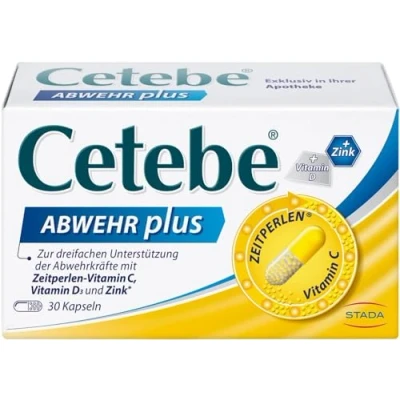 Abbildung von CETEBE Abwehr plus Nahrungsergänzungsmittel zur dreifachen Unterstützung der Abwehrkräfte mit ZEITPERLEN Vitamin C, D und Zink 1 x 30 Kapseln
