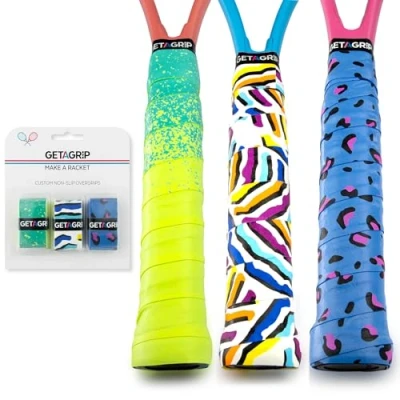 Abbildung von GET A GRIP Personalisiertes Tennisschläger Übergriffband Rutschfestes Tennis Overgrip, Griffband für Padel, Badminton, Squashschläger Anti Schweiß (Find Your Flair Pack, 3 Griffe (15% Rabatt))