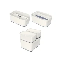 Abbildung von Leitz A5 MyBox Klein mit Deckel, Aufbewahrungsbox für Heim und Büro, 5 L, matte Oberfläche, Kunststoff, BPA frei lebensmittelecht, weiß/grau, 52291001