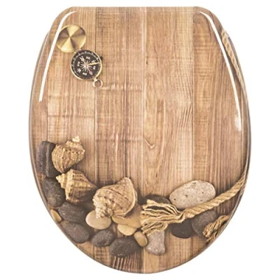 Abbildung von WOLTU WC Sitz mit Absenkautomatik,Toilettensitz Motiv, Toilettendeckel aus Duroplast, Stable Klodeckel Hochwertige Qualität Toilettenbrille,Antibakteriell Oval,Beige Schale