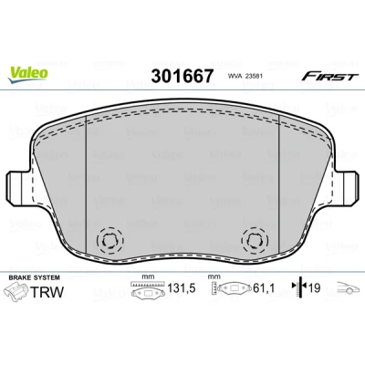 Abbildung von VALEO 301667 Bremsbelagsatz FIRST Vorderachse exkl. Verschleißwarnkontakt mit Anti Quietsch Blech SKODA: Roomster, Fabia 2 Schrägheck, Combi