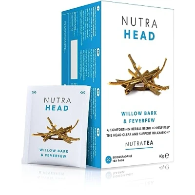 Abbildung von NutraHead Kopf Entspannungstee gegen Migräne &amp; Kopfschmerzen Kräutertee mit Mutterkraut, Weidenrinde 120 Verpackte, Wiederverwendbare Teebeutel NutraTea (6 Packung)