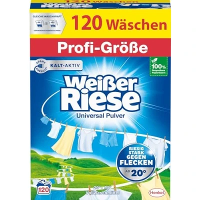 Abbildung von Weißer Riese Universal Pulver in Profi Größe 120 WL Vollwaschmittel (XXL Pack, [1 St. Waschpulver Großpackung für Industrie &amp; Gewerbe wirksam ab 20C)