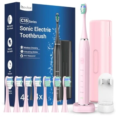 Abbildung von Elektrische Zahnbürste Schallzahnbürste für Erwachsene Leise Zahnbürsten Elektrisch Mit Reiseetui und Ladestation, Electric Toothbrush 8 Bürstenköpfe, 5 modi, 40000VPM Whitening