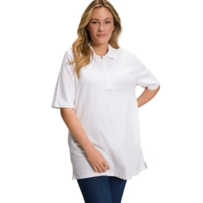 Abbildung von Ulla Popken Rundhalsshirt Poloshirt Piqué Polokragen Samt Knopfleiste